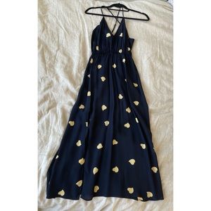 Reformation Navy Heart Print Midi Dress with Slit